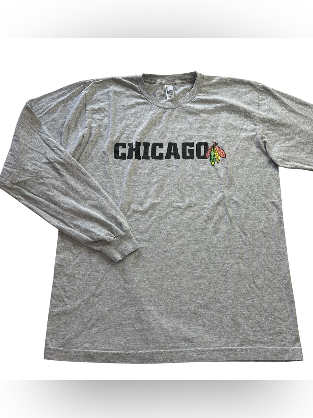 Chicago Blackhawks NHL Men’s Gray American Apparel Long Sleeve T-Shirt size L